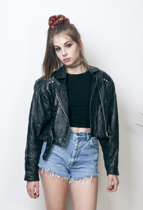 Studded biker jacket 80s black leather punk jacket Pop Sick Vintage