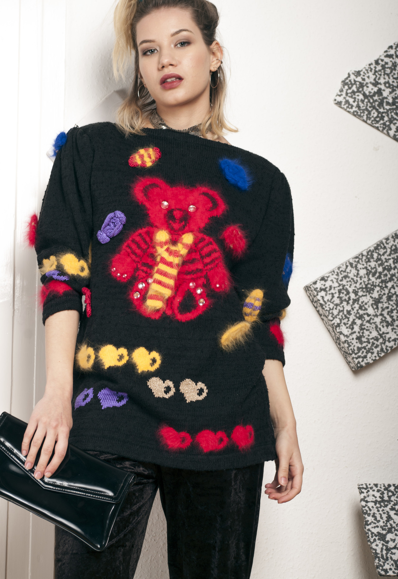 80s vintage fluffy teddy knit jumper Pop Sick Vintage