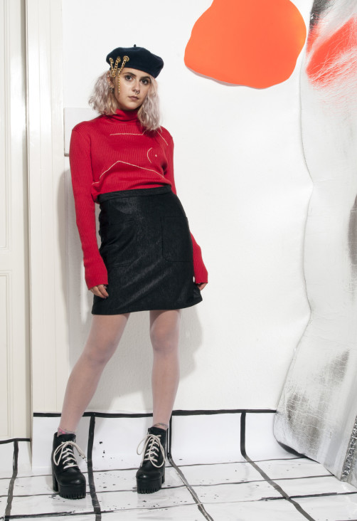 Vintage skirt 80s high-waisted shiny black ribbed mini skirt – Pop Sick  Vintage