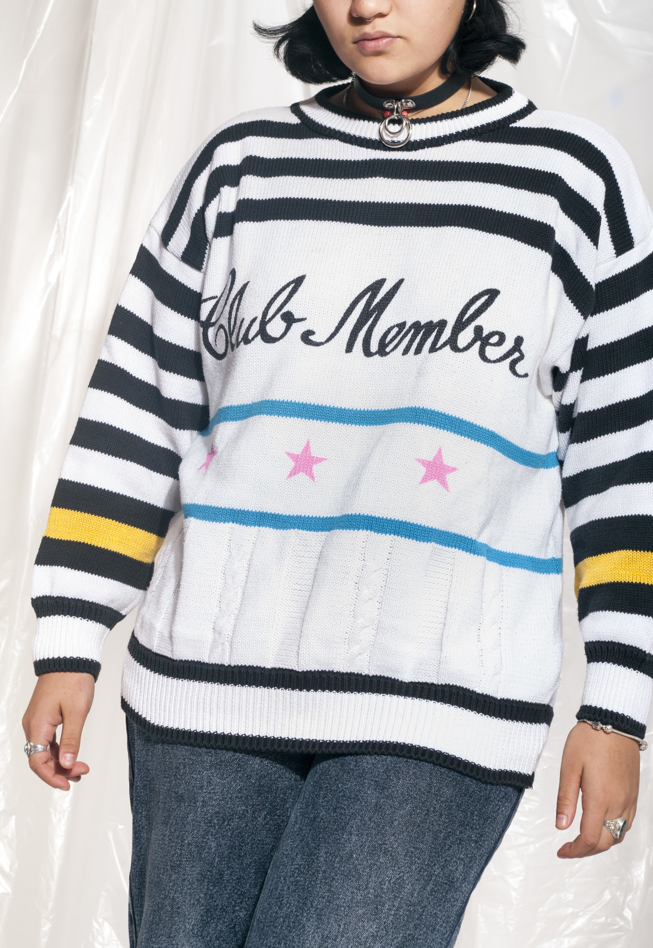 Vintage knit jumper 90s graphic statement striped sweater – Pop Sick