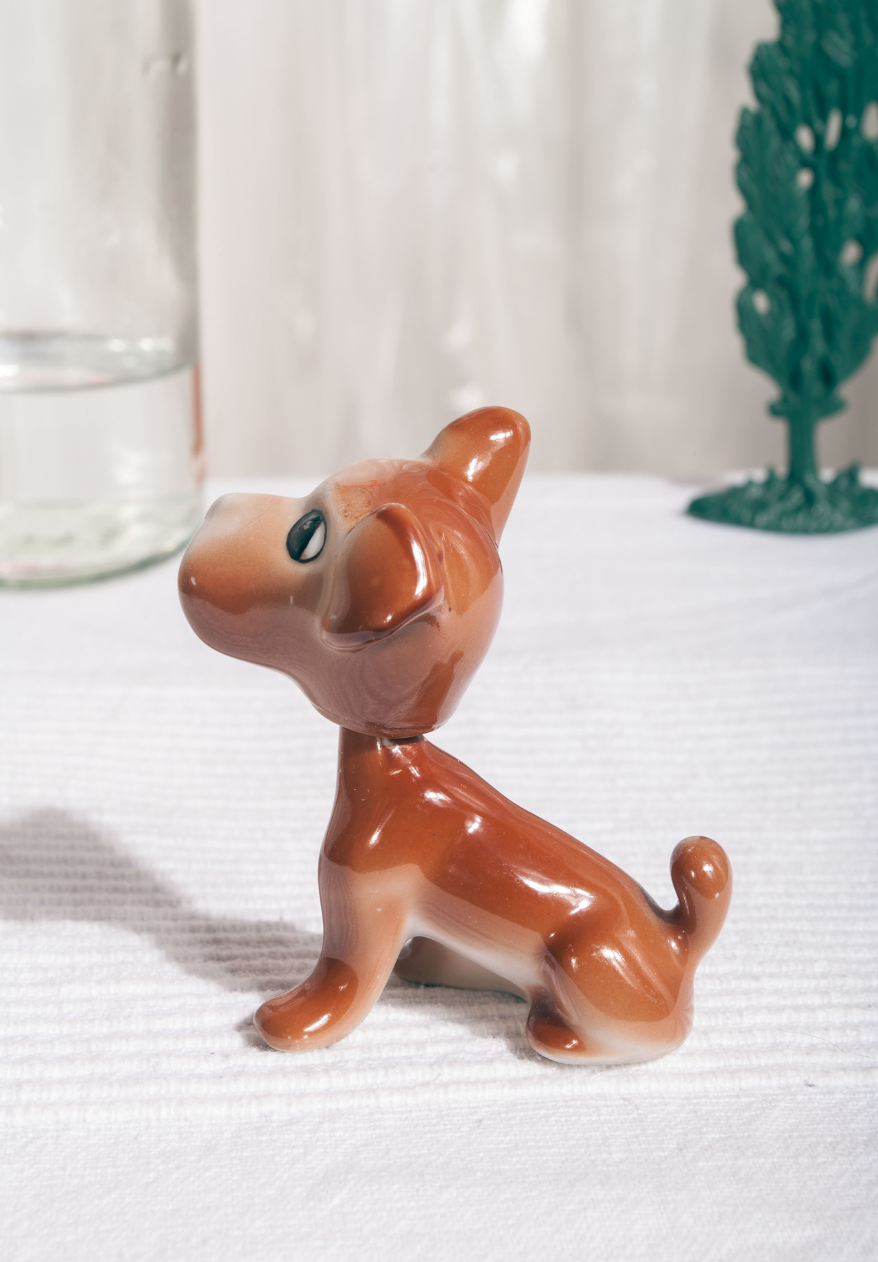 Vintage nodding dog figurine 60s cute terrier handpainted porcelain