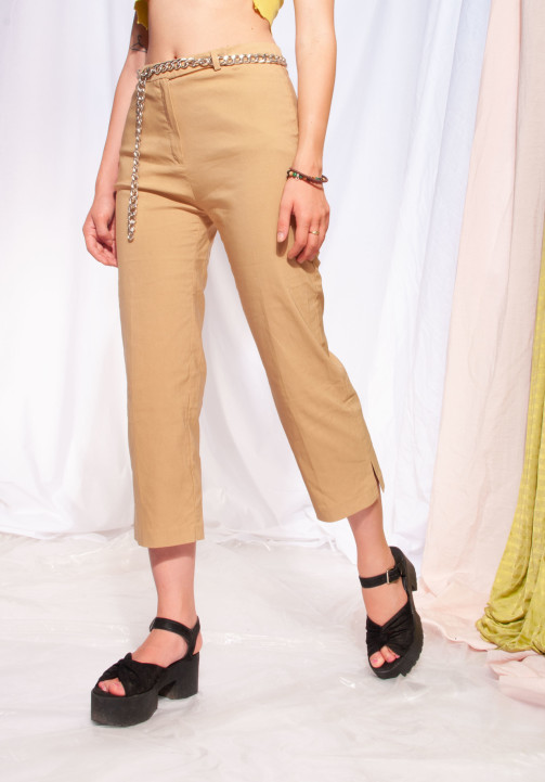 Vintage capri trousers Y2K beige cropped stretchy pants – Pop Sick Vintage