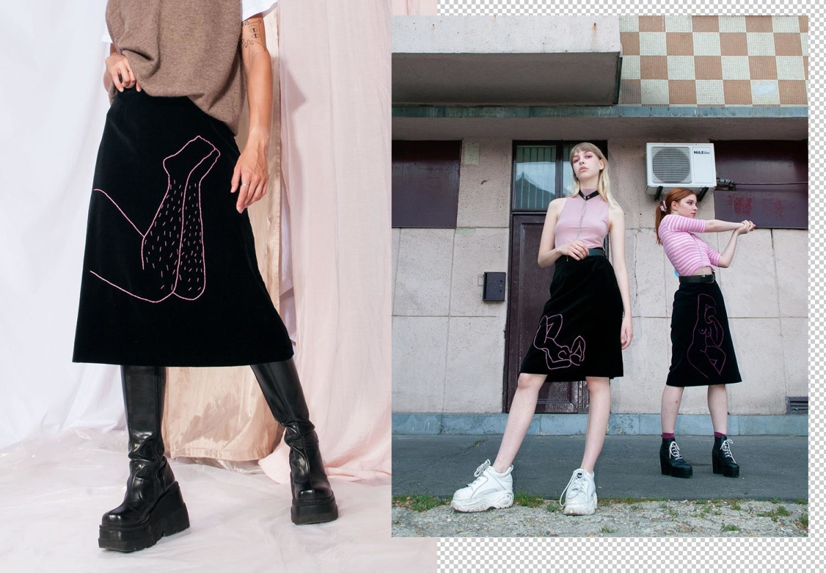 Feminist embroidery on vintage skirts