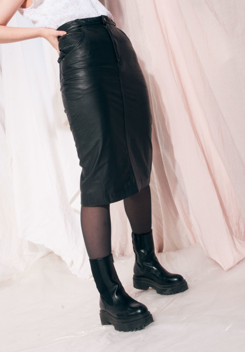 Vintage leather skirt 80s black high-waisted pencil midi – Pop Sick Vintage