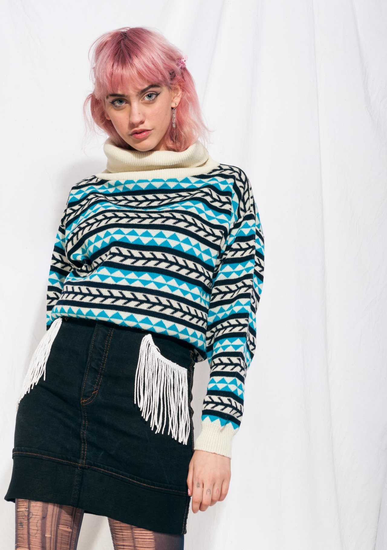 Vintage knit jumper 80s warm winter turtleneck sweater – Pop Sick Vintage