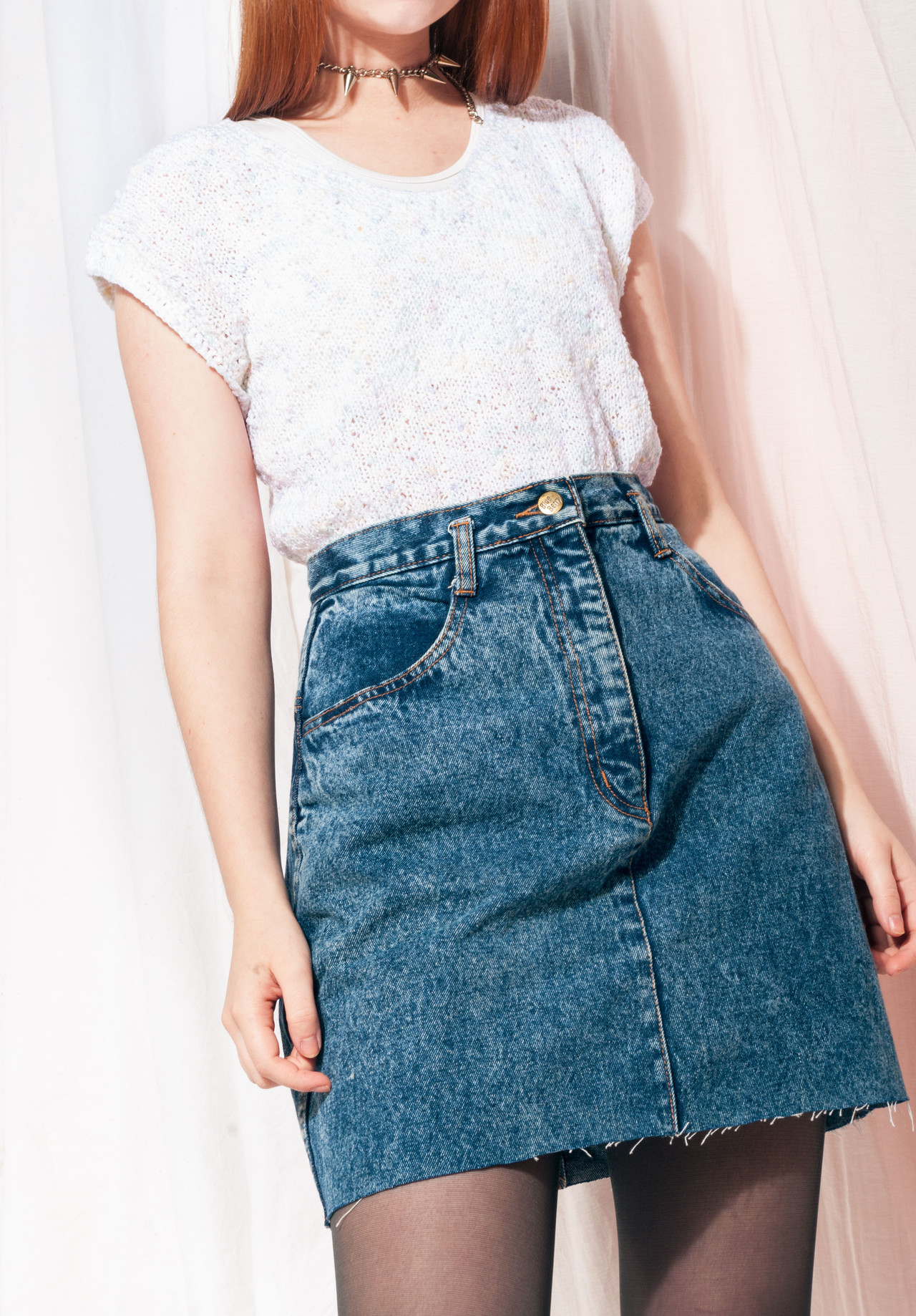 Vintage denim skirt 80s cropped acid wash high-waist mini – Pop Sick ...