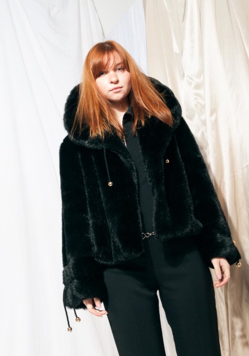 Vintage faux fur coat 90s rework cropped black glam jacket – Pop Sick  Vintage