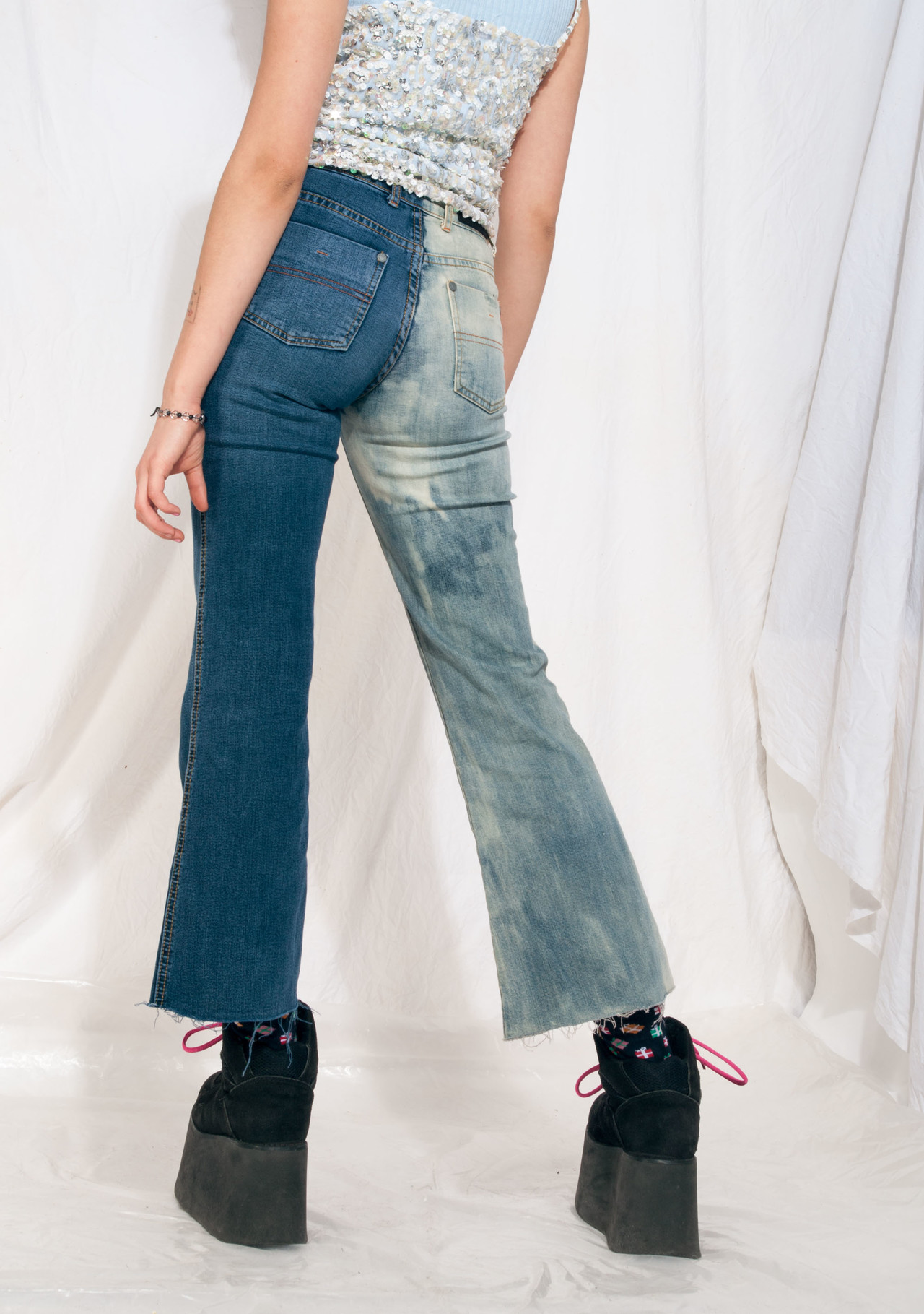 Vintage Jeans Y2K Reworked Half Bleach Flare Denim Trousers – Pop Sick ...