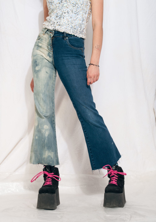 Vintage Jeans Y2K Reworked Half Bleach Flare Denim Trousers – Pop Sick ...