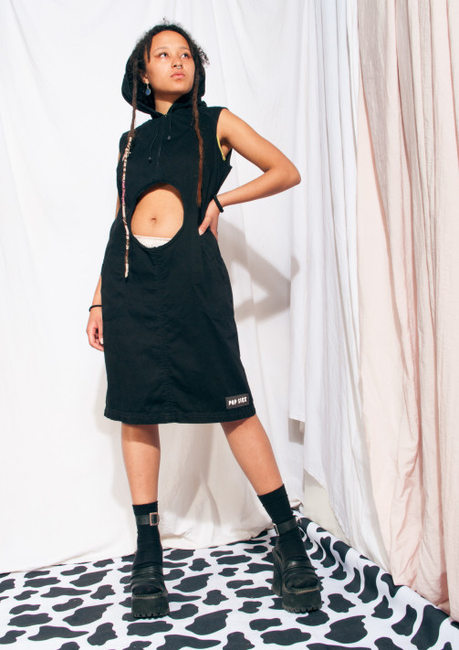 Vintage Dress Y2K Reworked Rave Cut-out Hooded Black Midi – Pop Sick ...