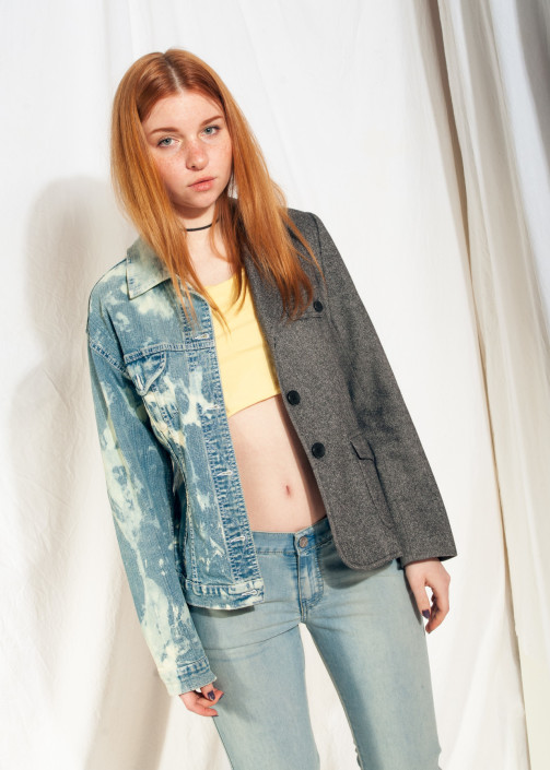 Vintage Half Blazer 90s Reworked Bleach Dye Denim Jacket Pop