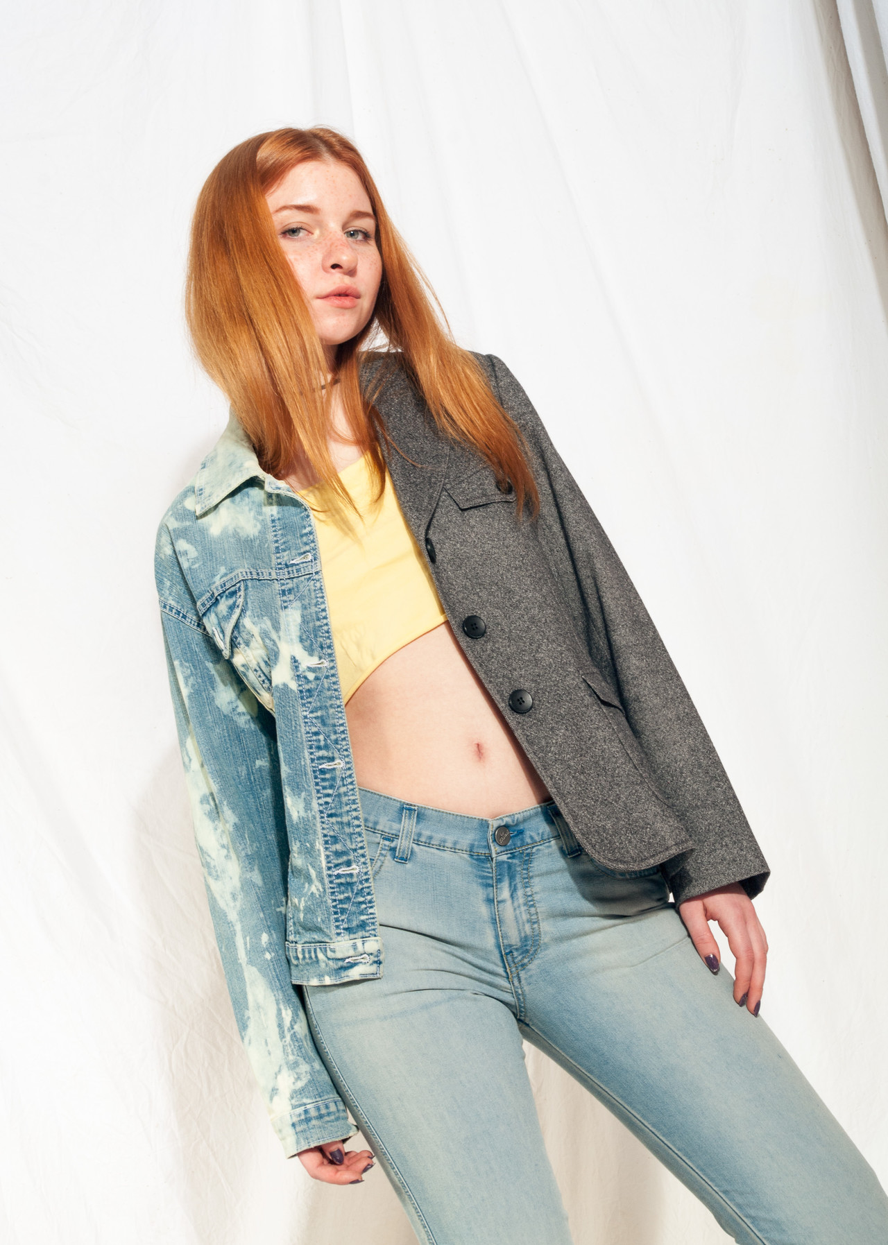 Vintage Half Blazer 90s Reworked Bleach Dye Denim Jacket Pop Sick Vintage
