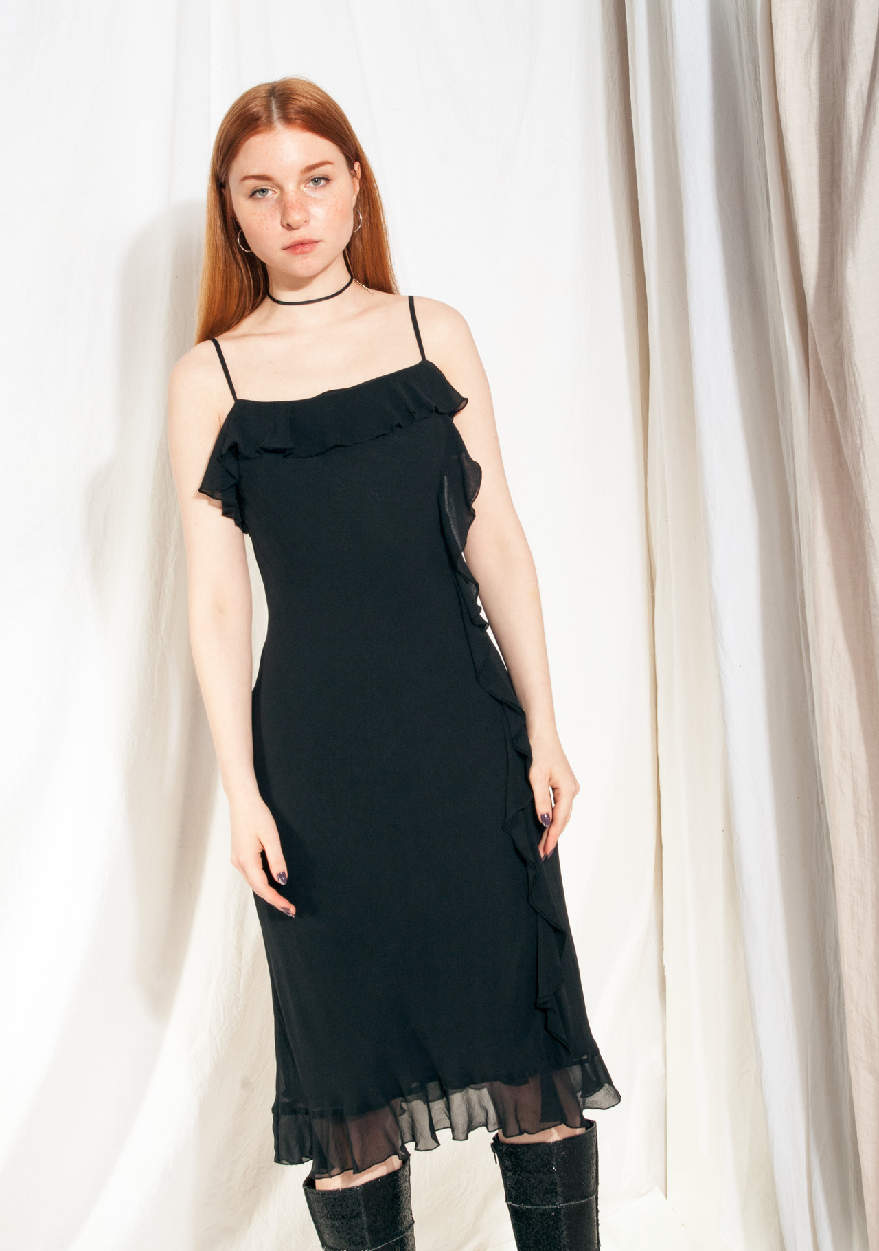 Vintage Silk Slip Dress Y2K Black Frilled Summer Party Dress – Pop Sick ...