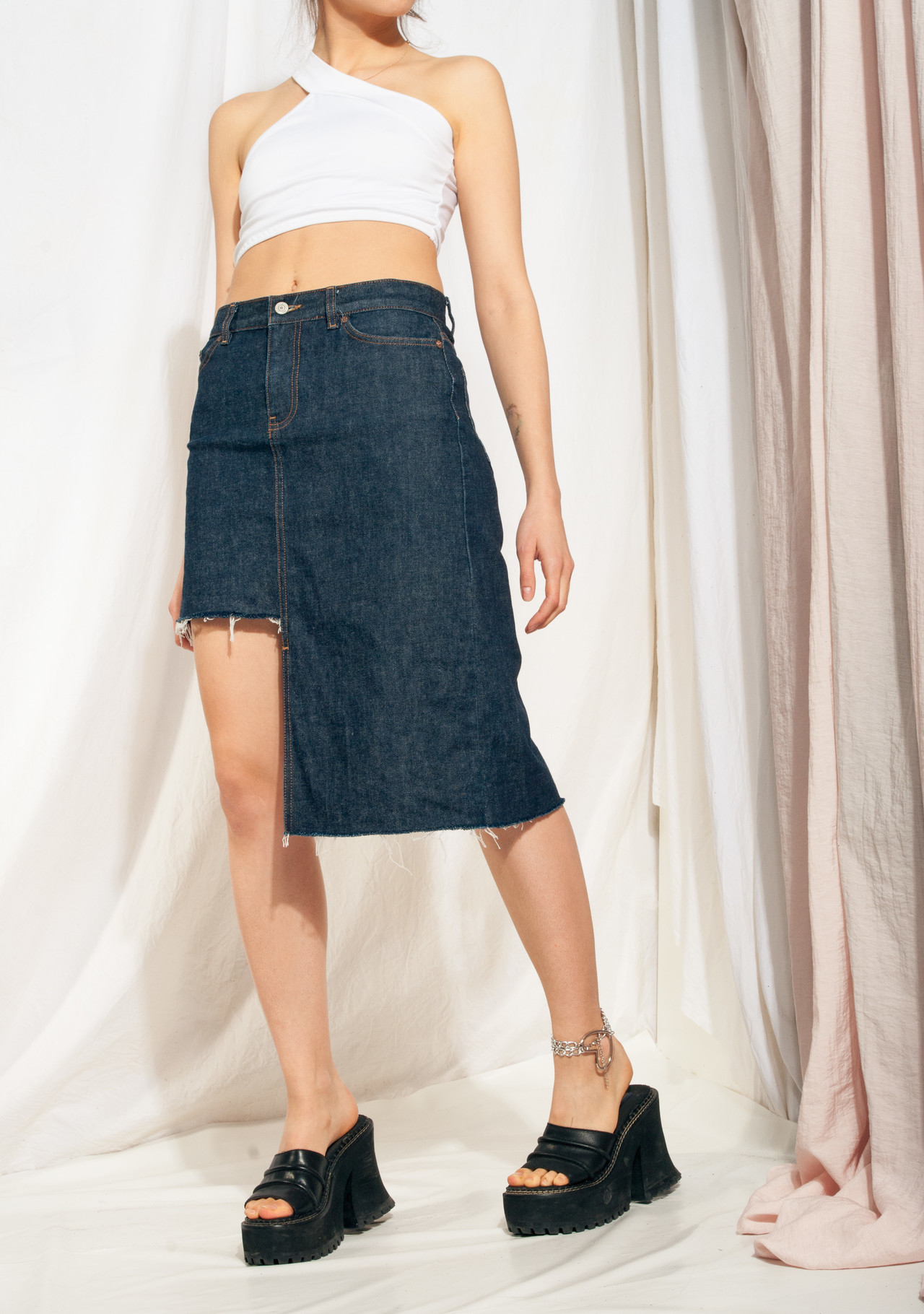 Vintage Denim Skirt Y2K Reworked Asymmetric Frayed Mini – Pop Sick Vintage