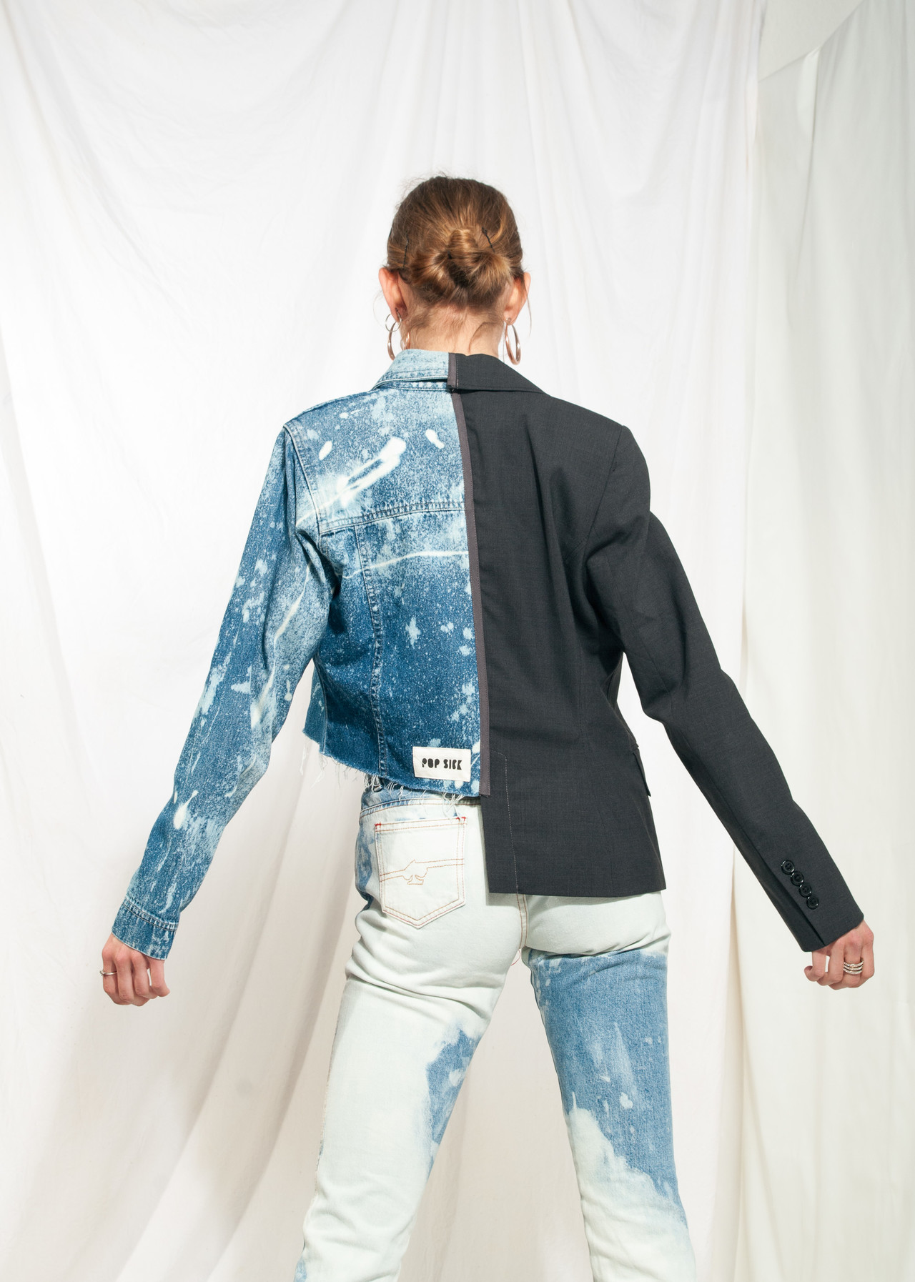 Reworked Vintage Half Blazer 90s Bleached Denim Jacket Pop Sick Vintage