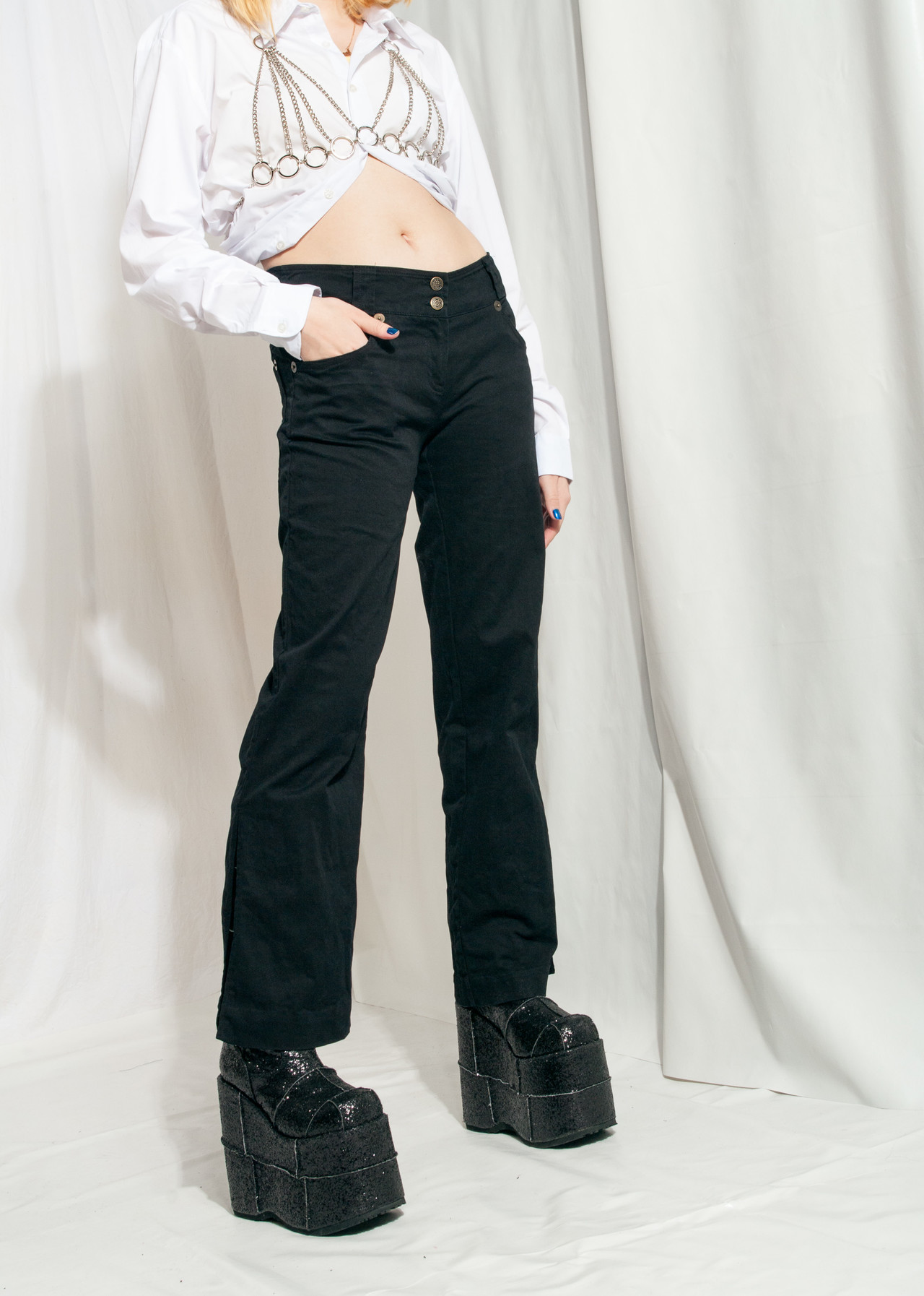 Vintage Flare Jeans Y2K Reworked Black Slit Trousers – Pop Sick Vintage