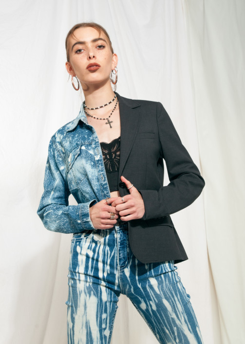 Vintage Half Blazer 90s Reworked Denim Jacket Pop Sick Vintage