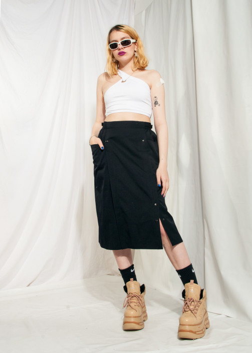 Vintage Skirt 80s Minimalist Black Midi – Pop Sick Vintage