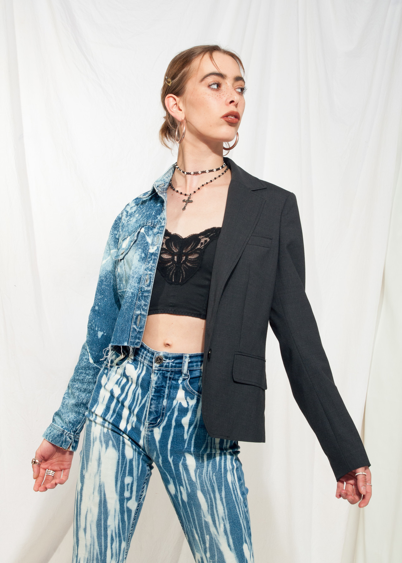 Vintage Half Blazer 90s Reworked Denim Jacket Pop Sick Vintage