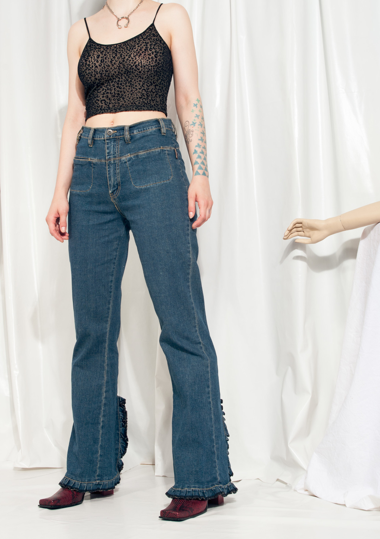 Vintage Flare Jeans 90s Back Slit Denim Bell Bottom Trousers – Pop Sick ...