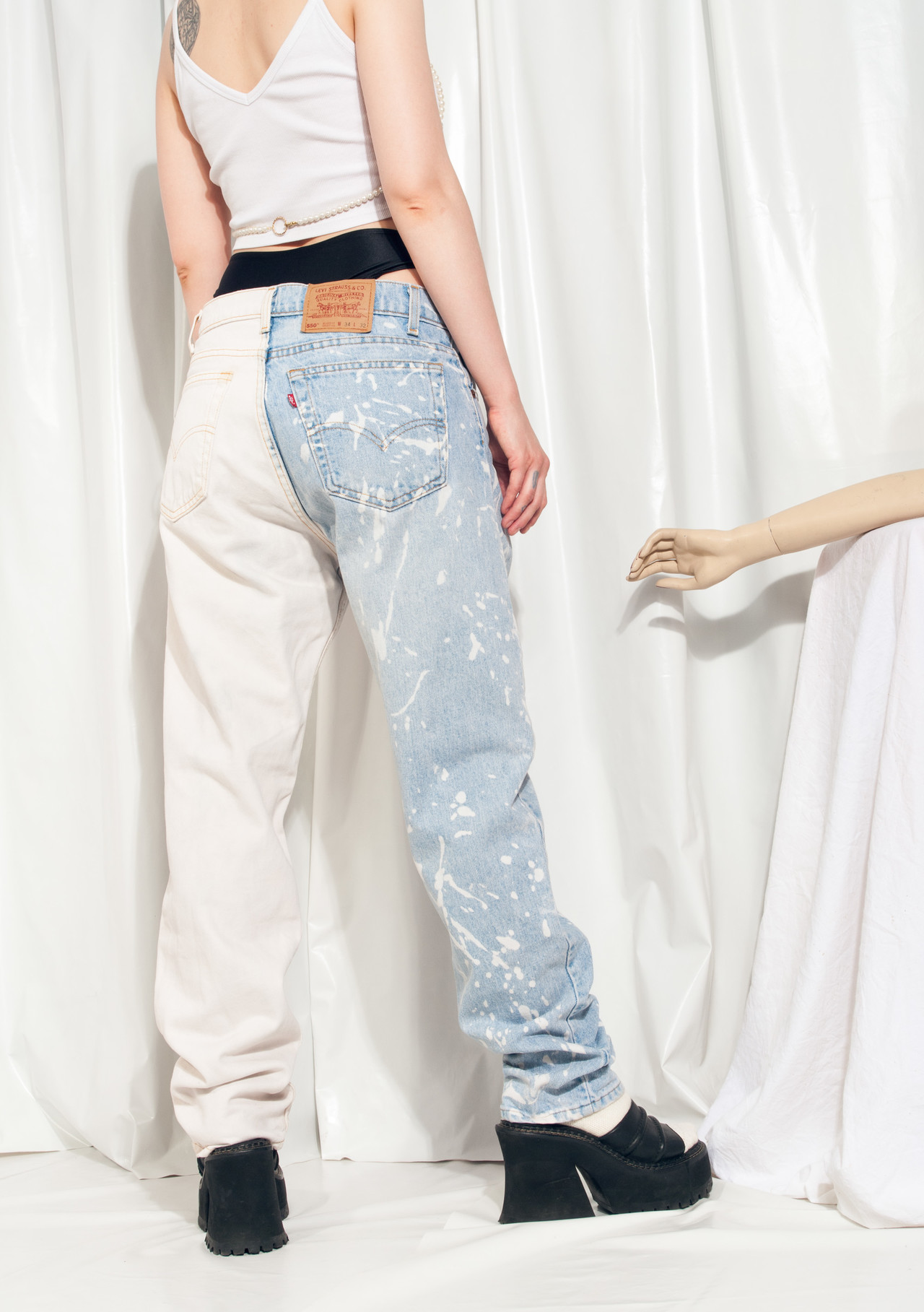 half jean half sweatpants