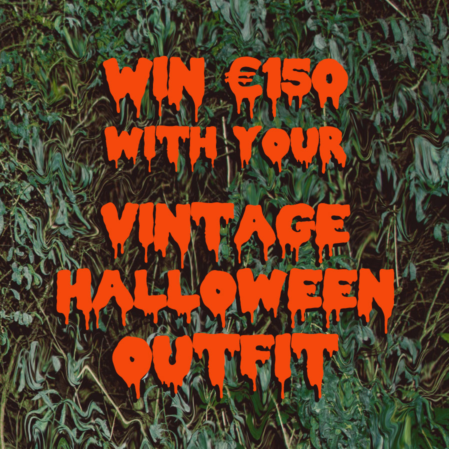 Collage with text reads "Win €150 with your vintage Halloween outfit"