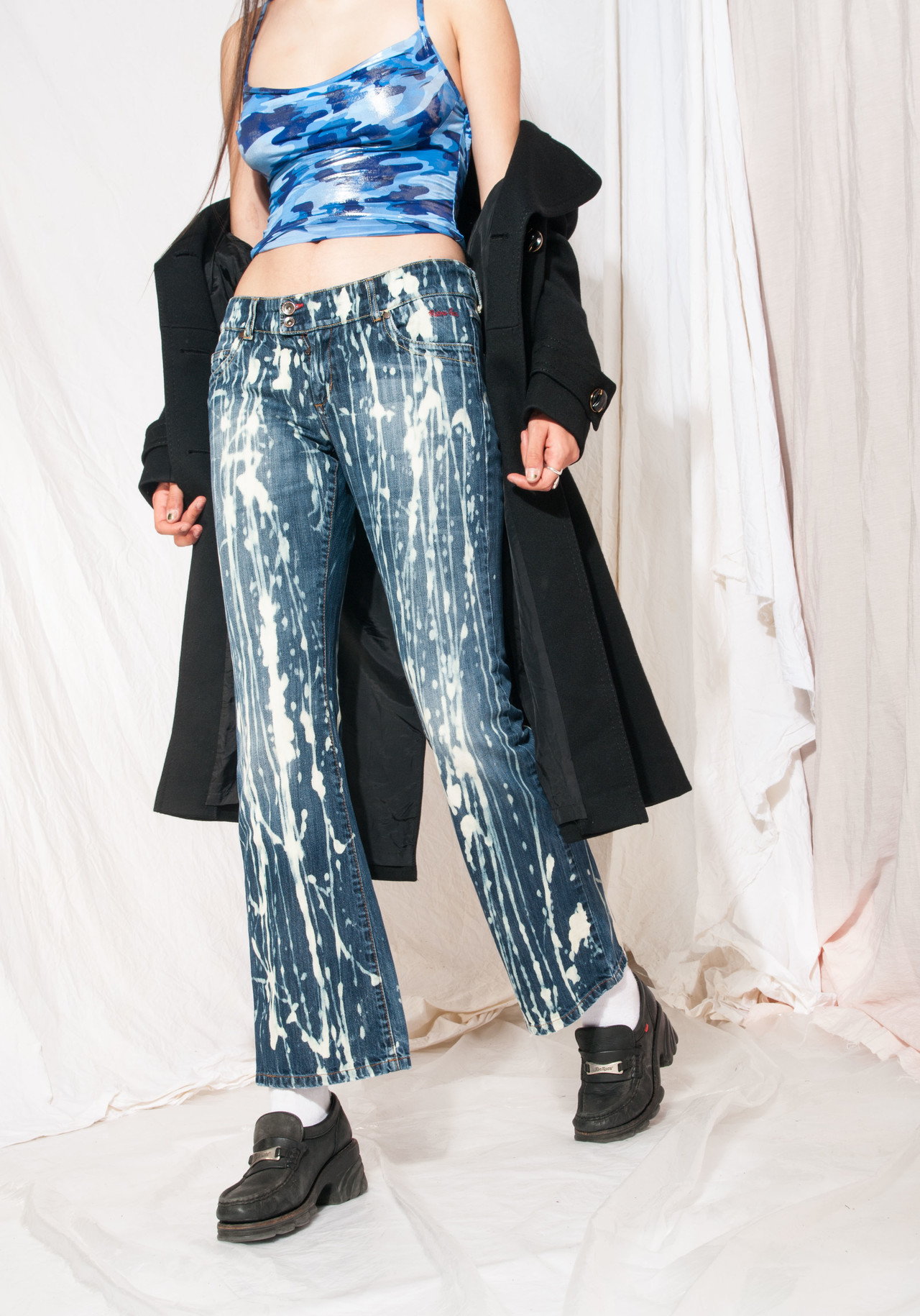 Vintage jeans Y2K reworked bleach painted denim flare pants Pop Sick