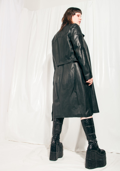Vintage Leather Trench Coat 70s Black Matrix Jacket – Pop Sick Vintage