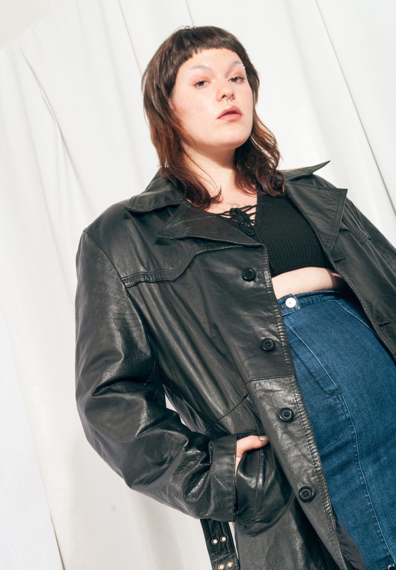 Vintage Leather Jacket 90s Matrix Style Unisex Black Coat
