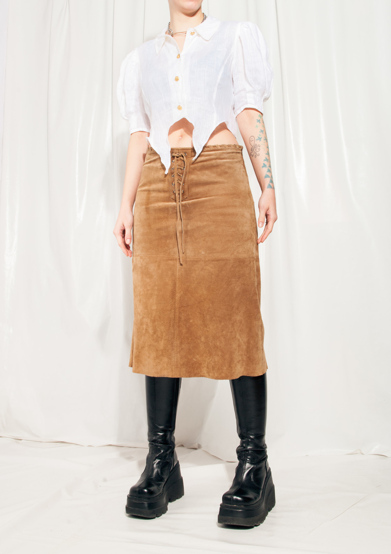 Vintage Leather Skirt Y2K Real Suede Lace-up Midi – Pop Sick Vintage