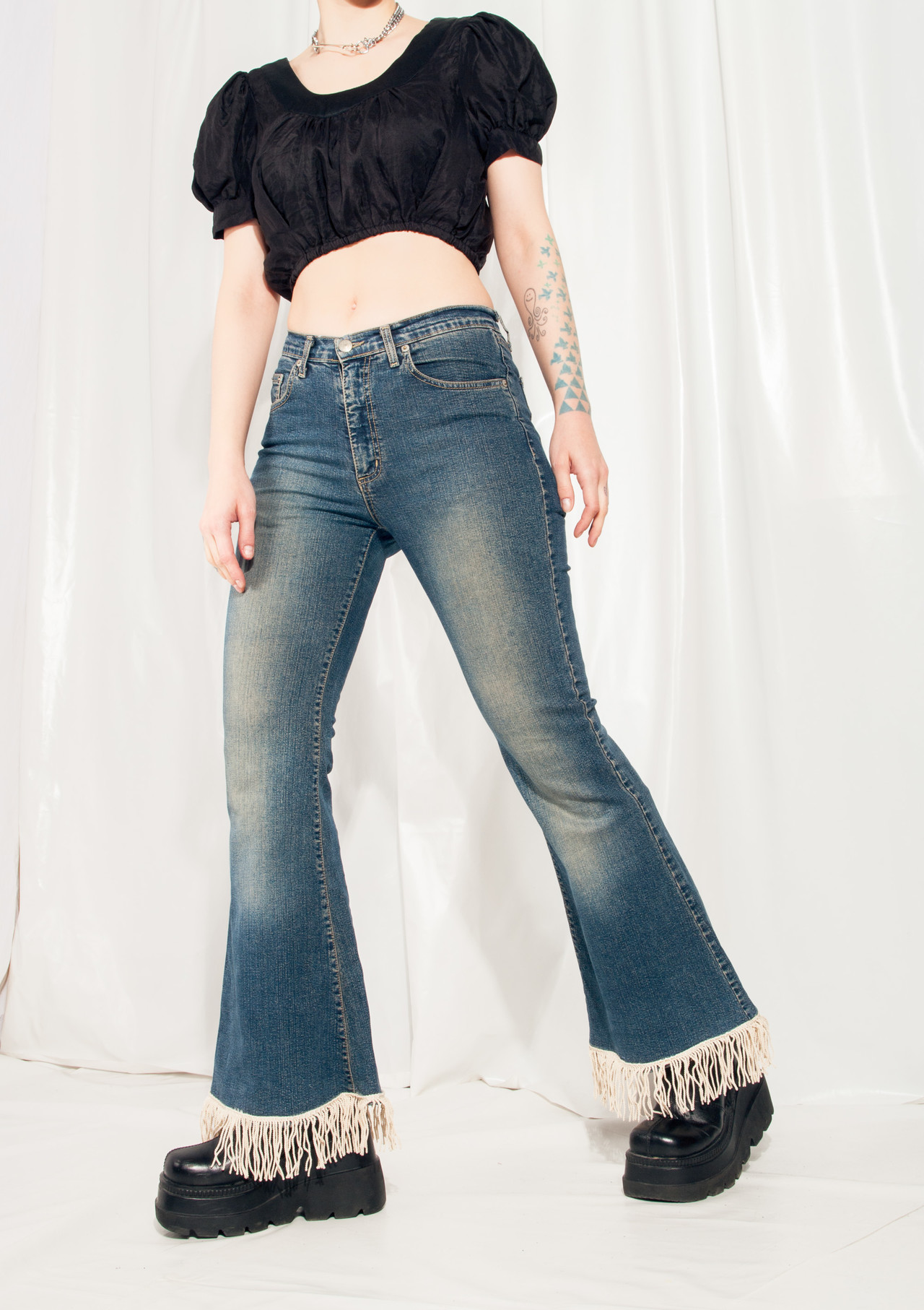 Vintage Flare Jeans Y2K Rewokred Fringe Hem Bell Bottoms – Pop Sick Vintage