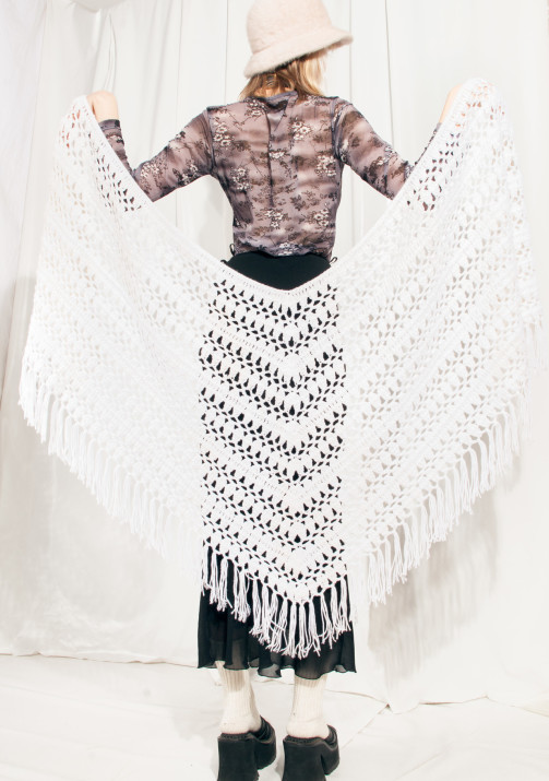 White Handmade Crochet Grandma Core Shawl Scarf