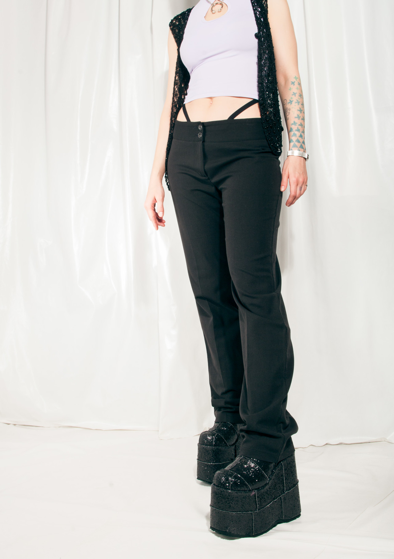 Vintage Trousers Y2K Reworked Waist Strap Pants in Black