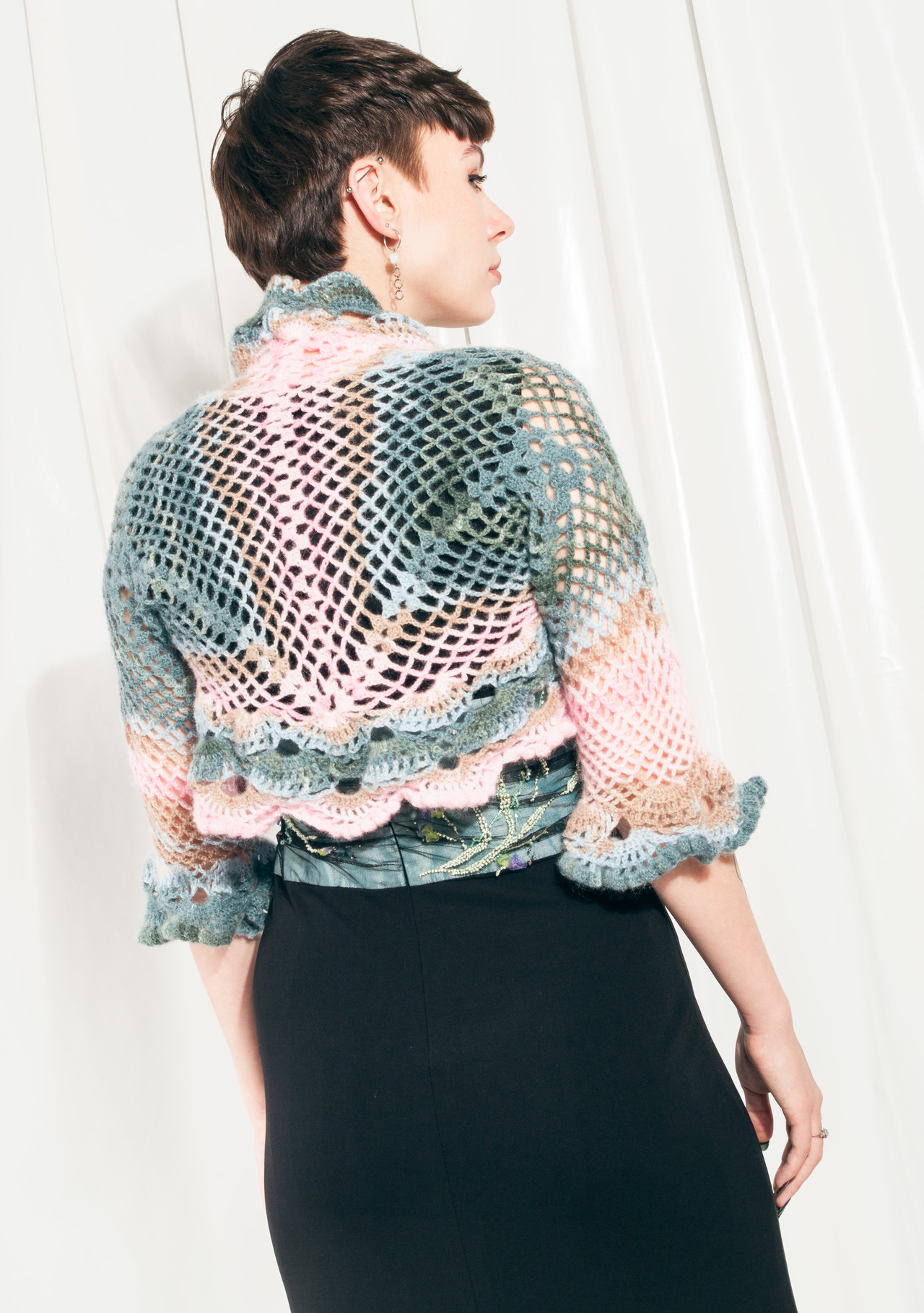 Vintage Crochet Top 90s Handmade Bolero Pastel Pink – Pop
