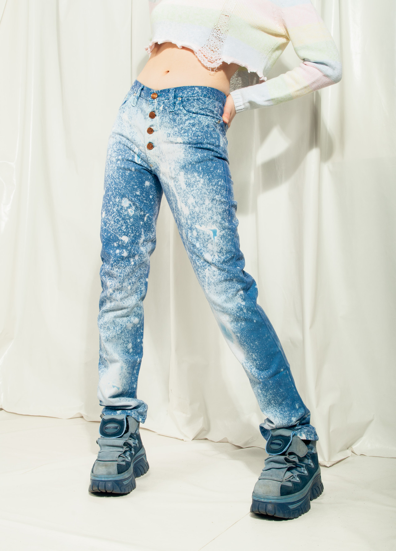 Vintage Flare Jeans Y2K Reworked Bleach Painted Denim Pants | sites ...