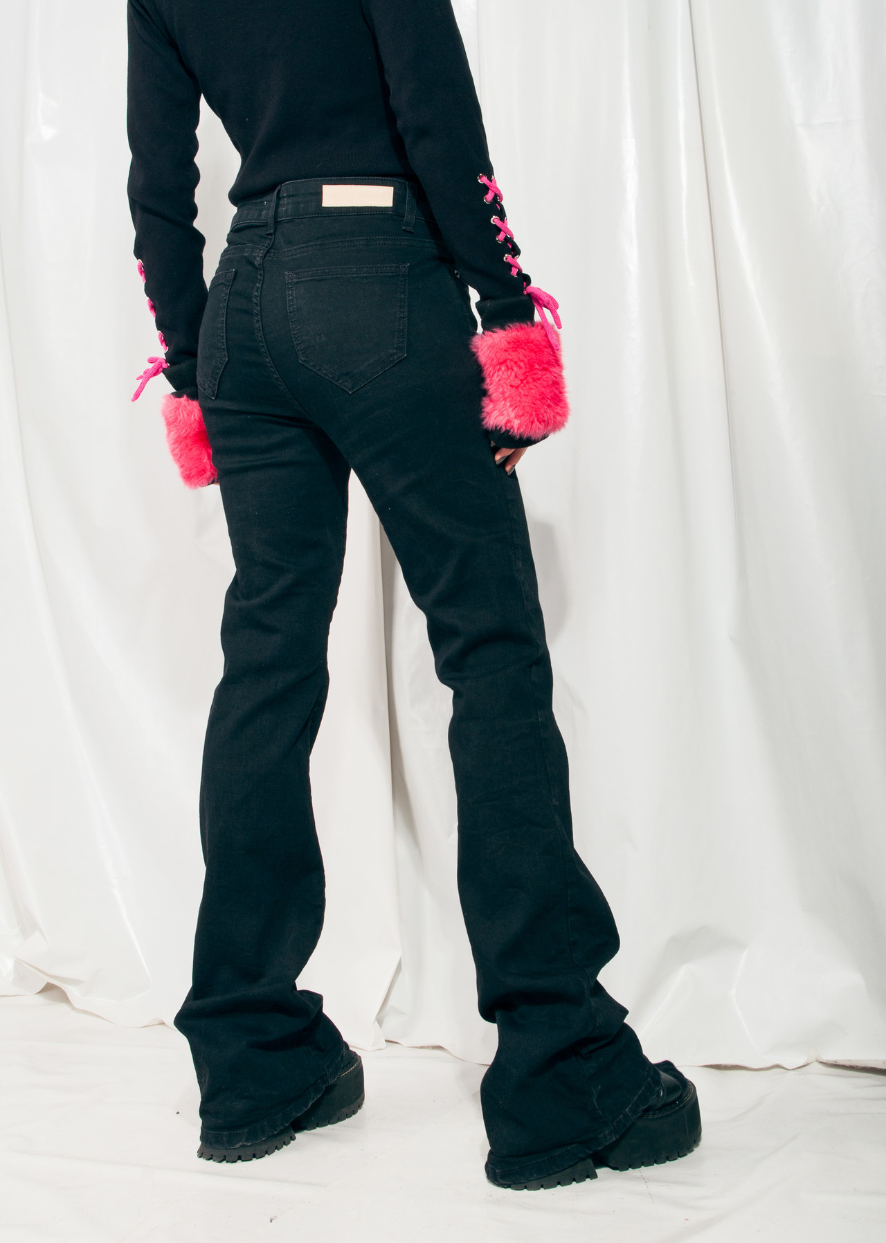 Vintage Flare Jeans Y2K Middle Rise Bell Bottoms in Black Pop Sick