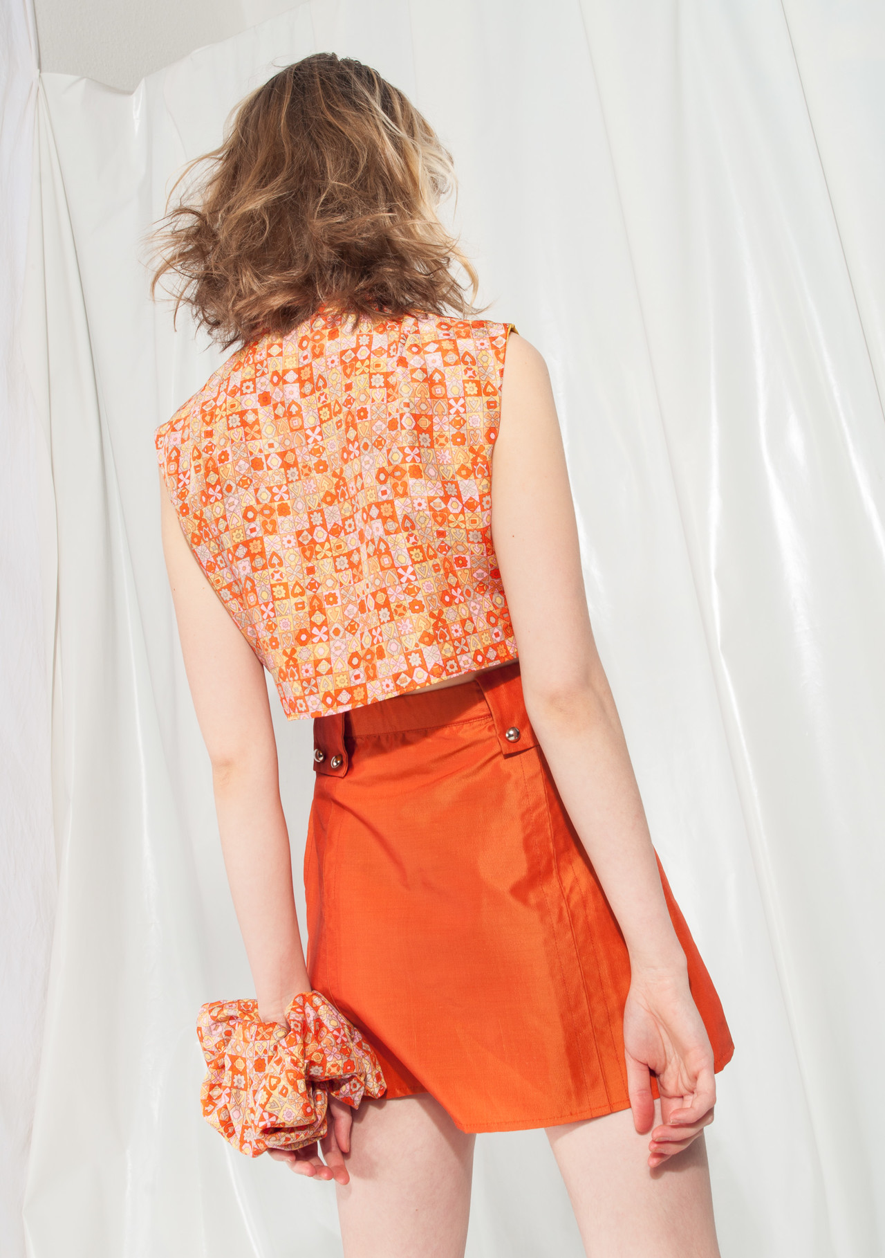 Vintage Crop Top 60s Mod Silk Blouse Scrunchie Set in Orange – Pop Sick ...