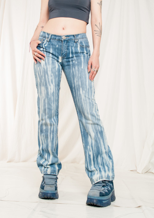 Vintage Flare Jeans Y2K Reworked Bleached Rave Denim Pants – Pop