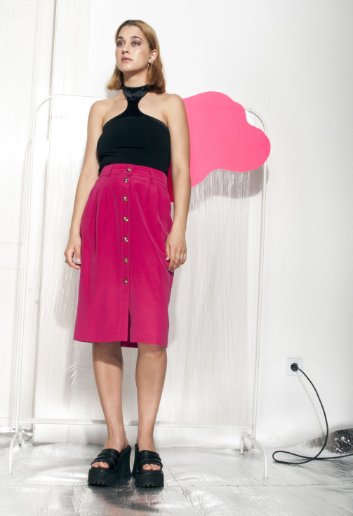 Pink midi skirt 90s hotsell