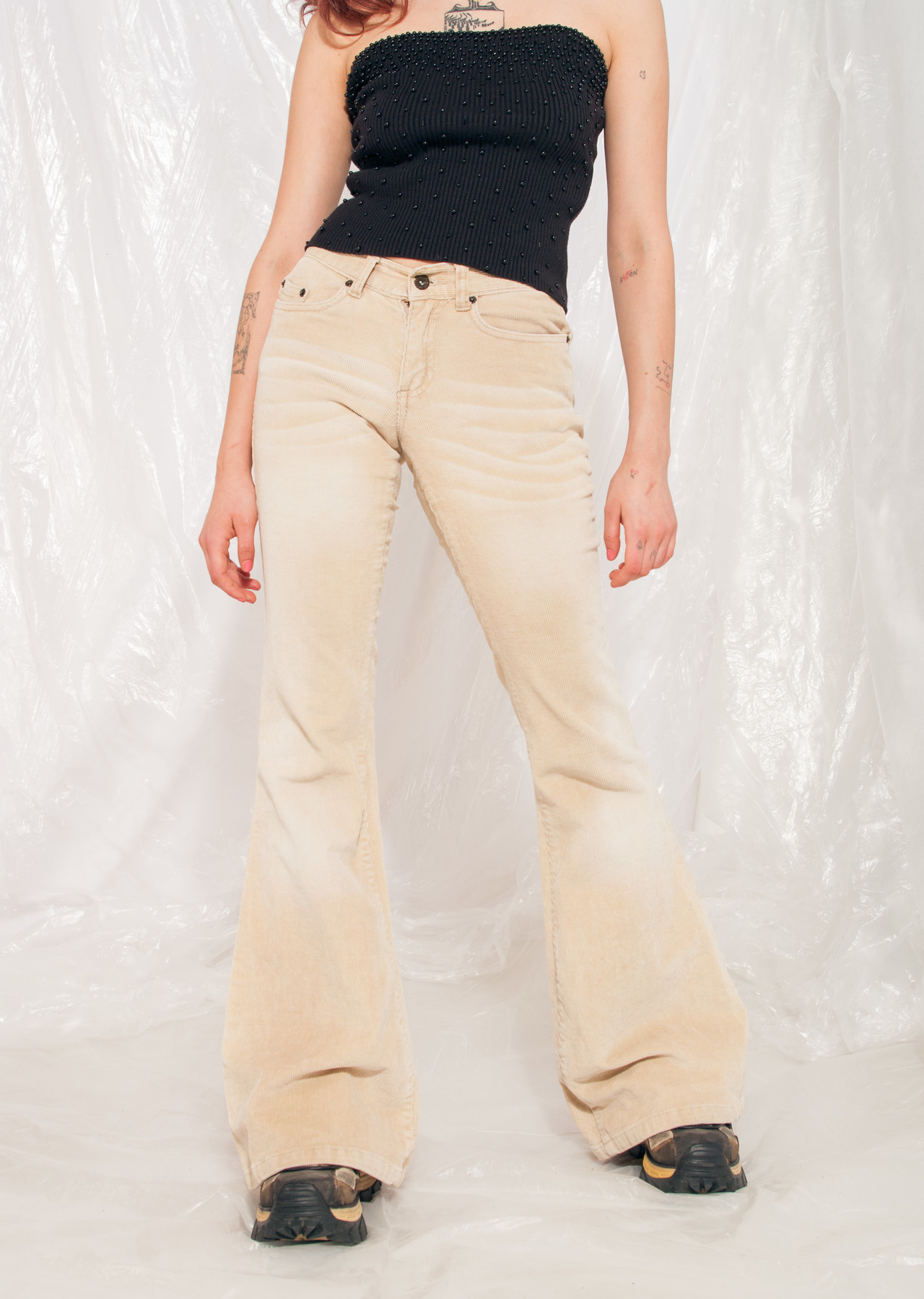 Vintage Flare Trousers Y2K Bell Bottom Rave Pants in Beige – Pop Sick ...