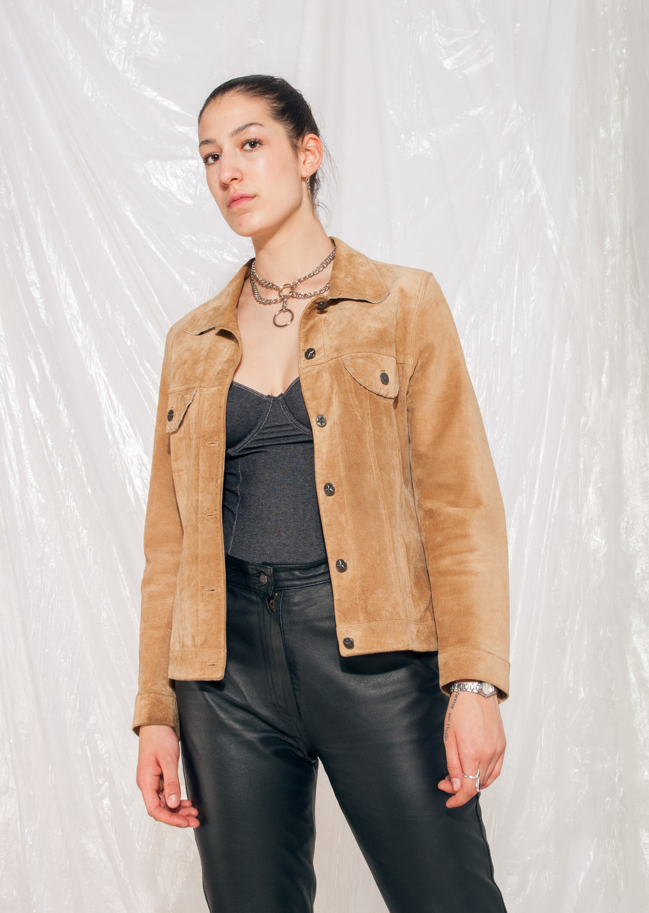 Vintage Leather Jacket Y2K Real Suede Coat in Beige – Pop Sick Vintage