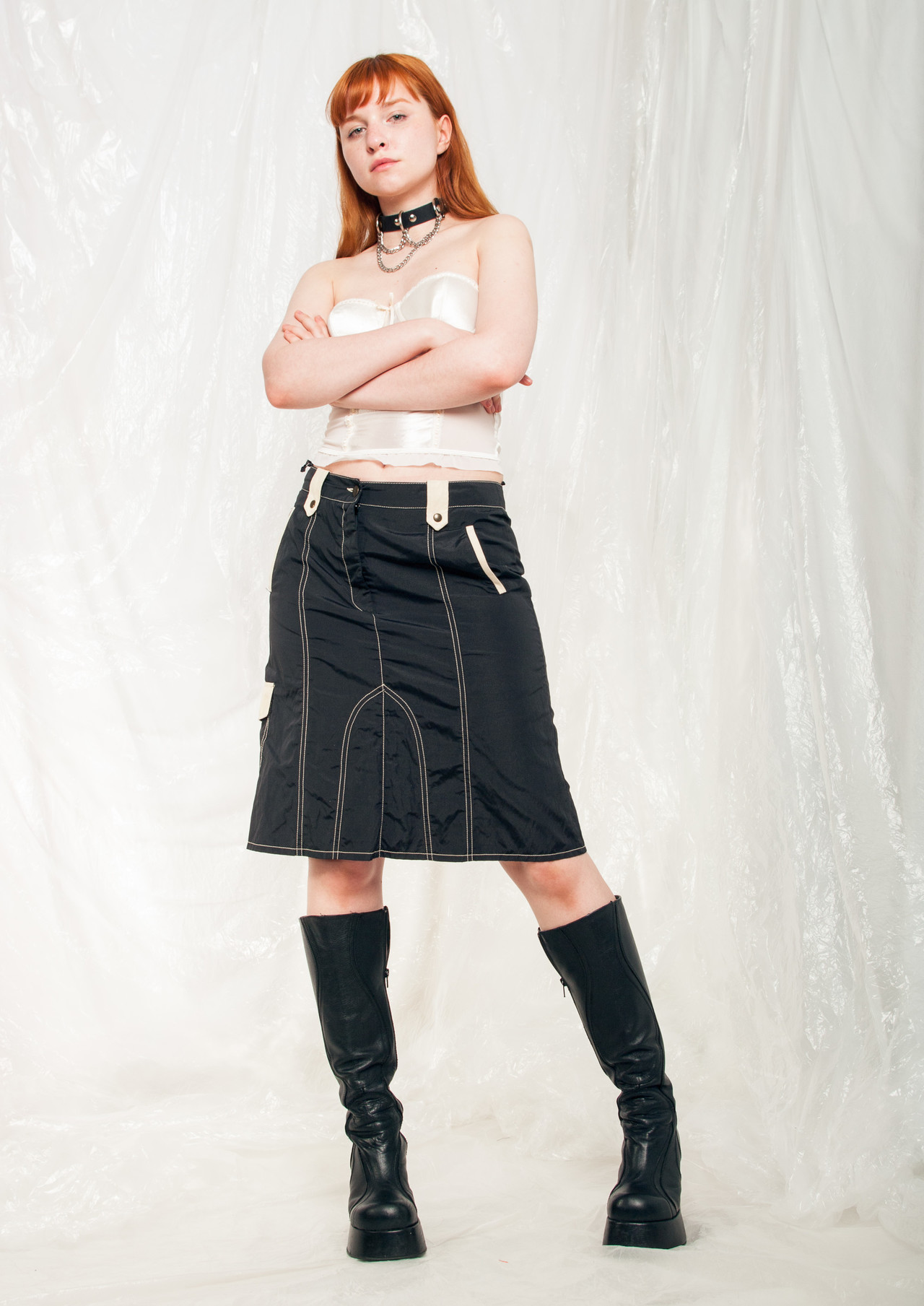 Vintage Cargo Skirt Y2K Utility Rave Midi in Black Pop Sick Vintage