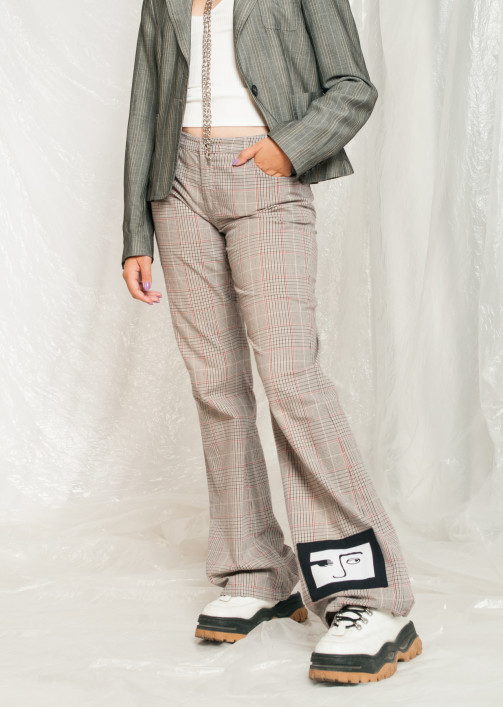 Vintage Flare Trousers Y2K Reworked Preppy Weird Face Pants – Pop