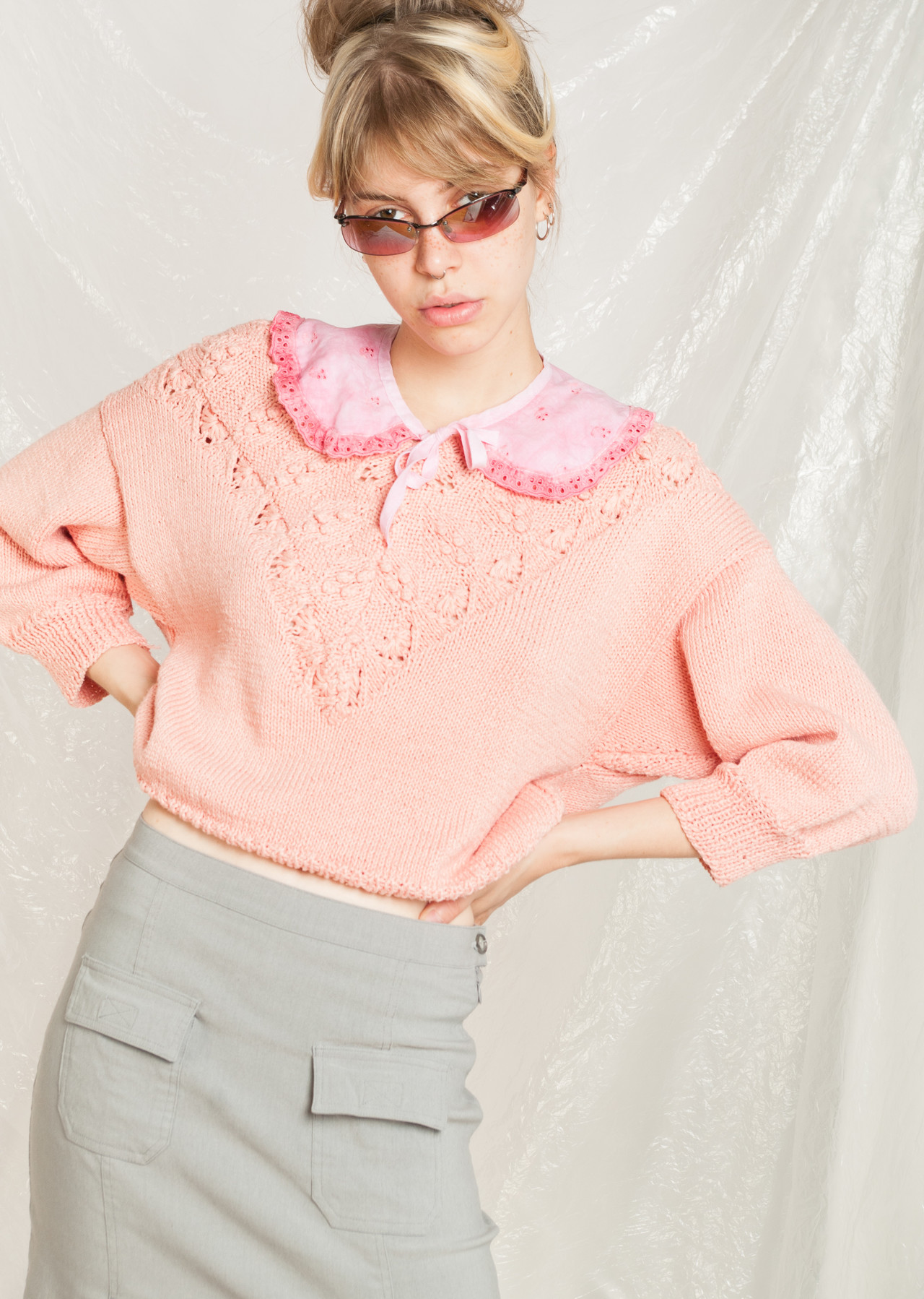 Vintage Knit Jumper 80s Handmade Kidcore Sweater in Pastel Pop Sick