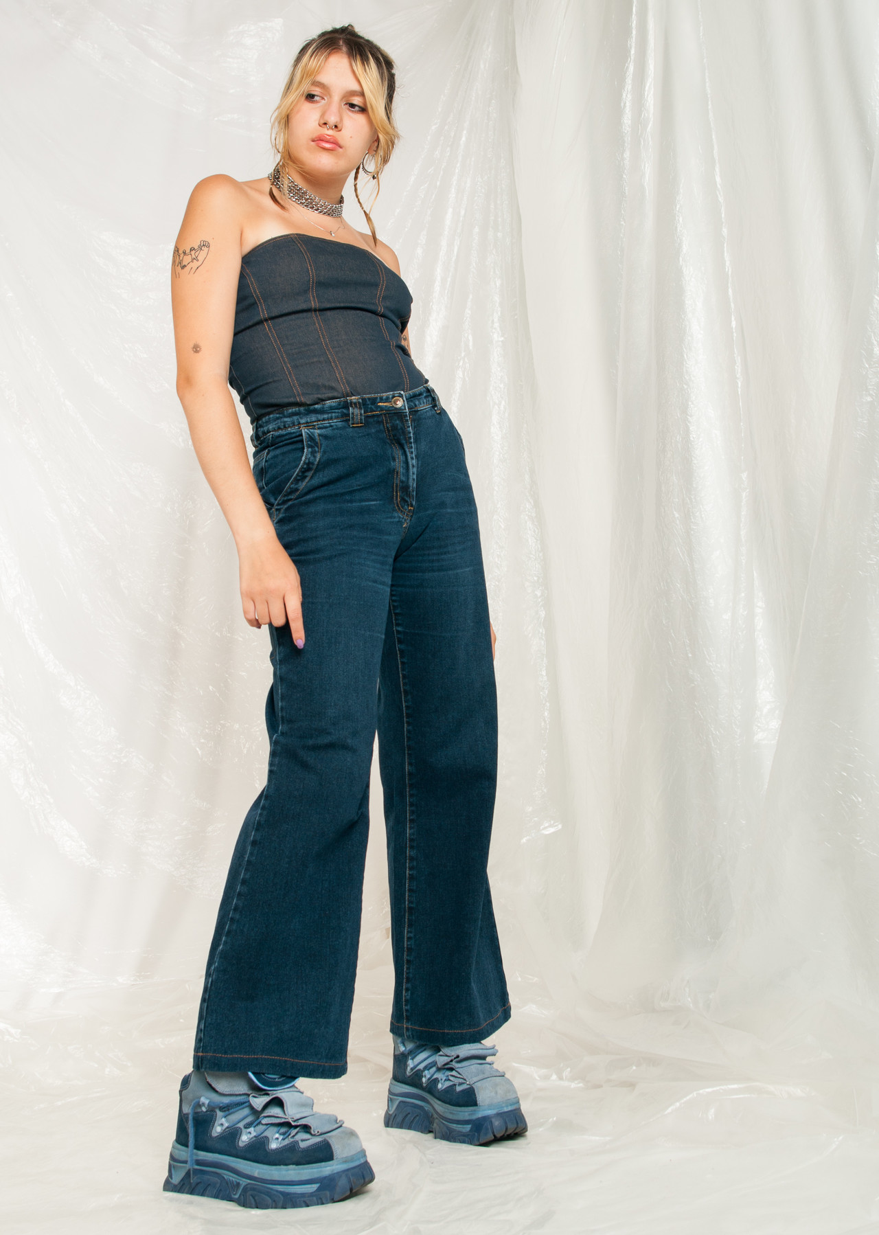 Vintage Flare Jeans 90s Rave Cargo Denim Pants in Blue – Pop Sick Vintage