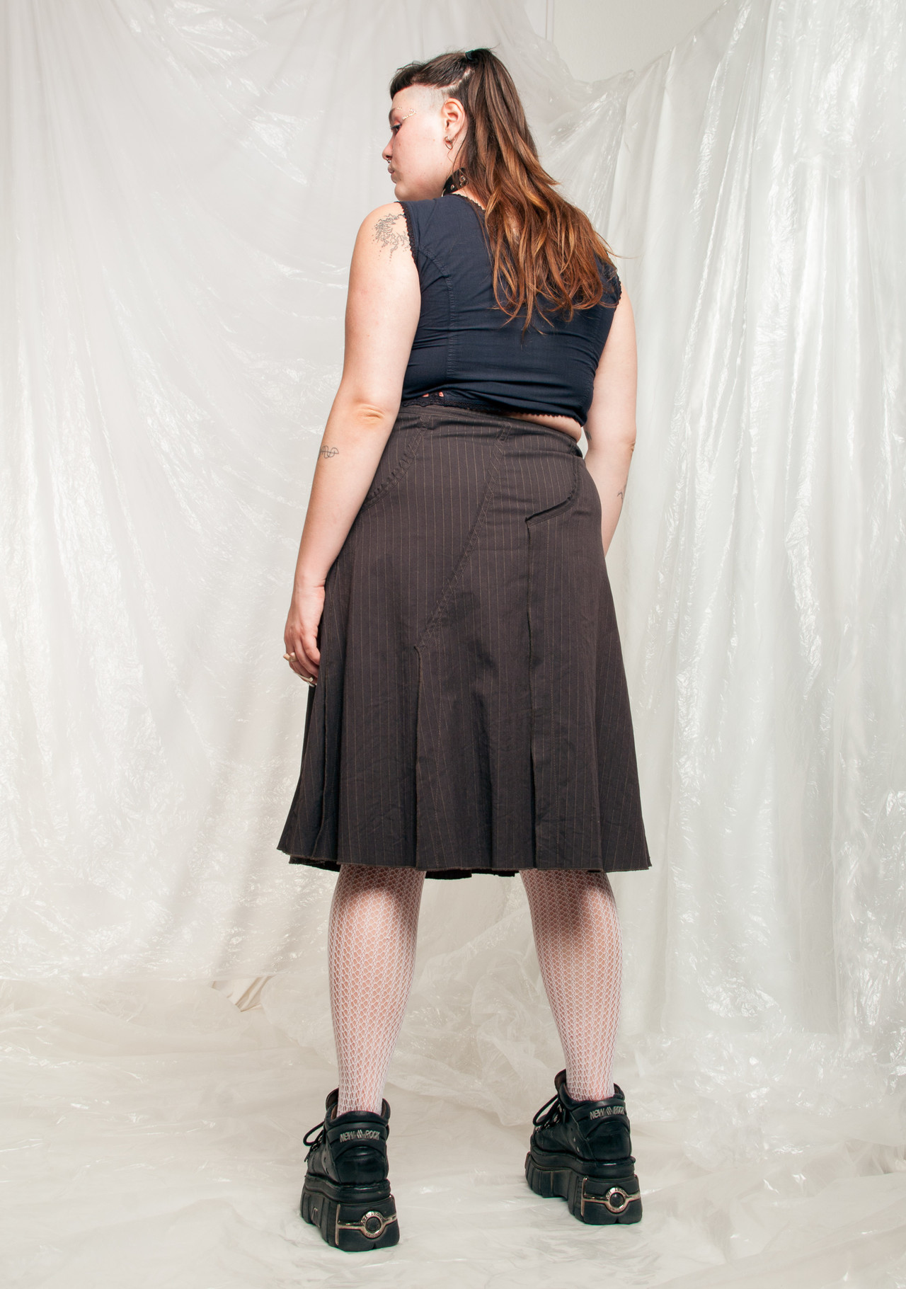 Vintage Skirt Y2K Preppy Patchwork Midi in Brown Cotton Pop Sick Vintage