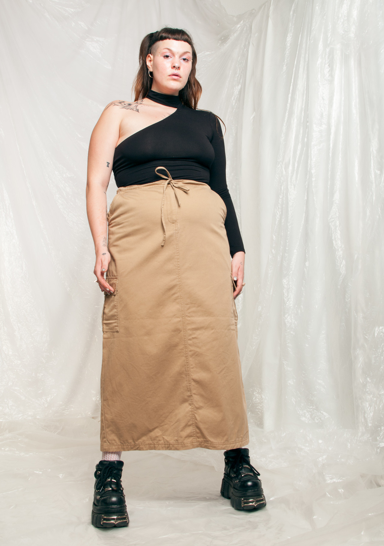 Vintage Cargo Skirt Y2K Rave Utility Maxi in Beige Pop Sick Vintage