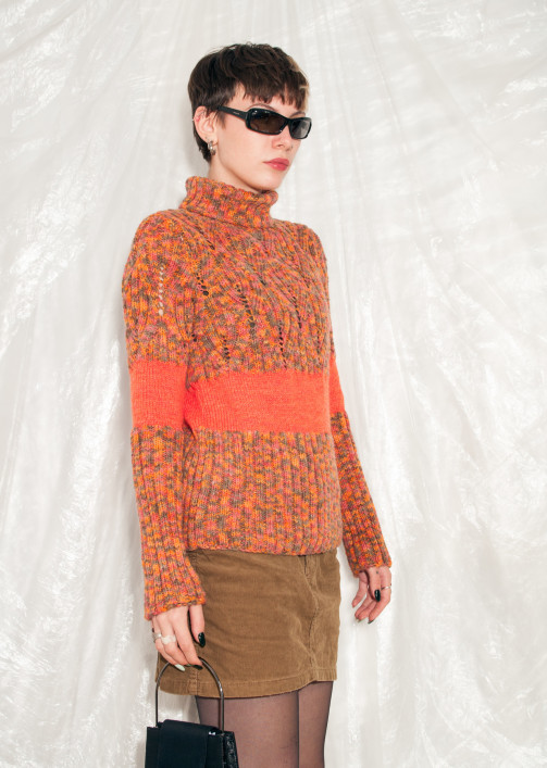 Vintage Knitted Jumper 90s Handmade Ugly Sweater in Orange Pop Sick Vintage