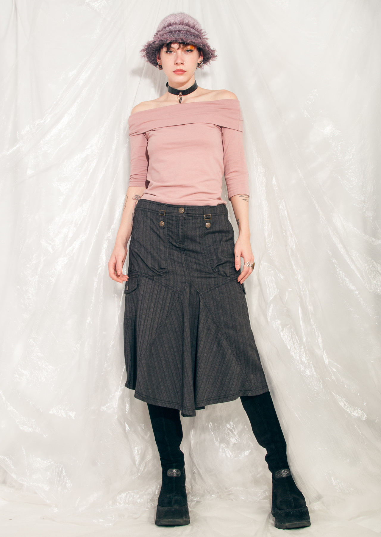 Vintage Cargo Skirt Y2K Preppy Midi in Grey Pop Sick Vintage