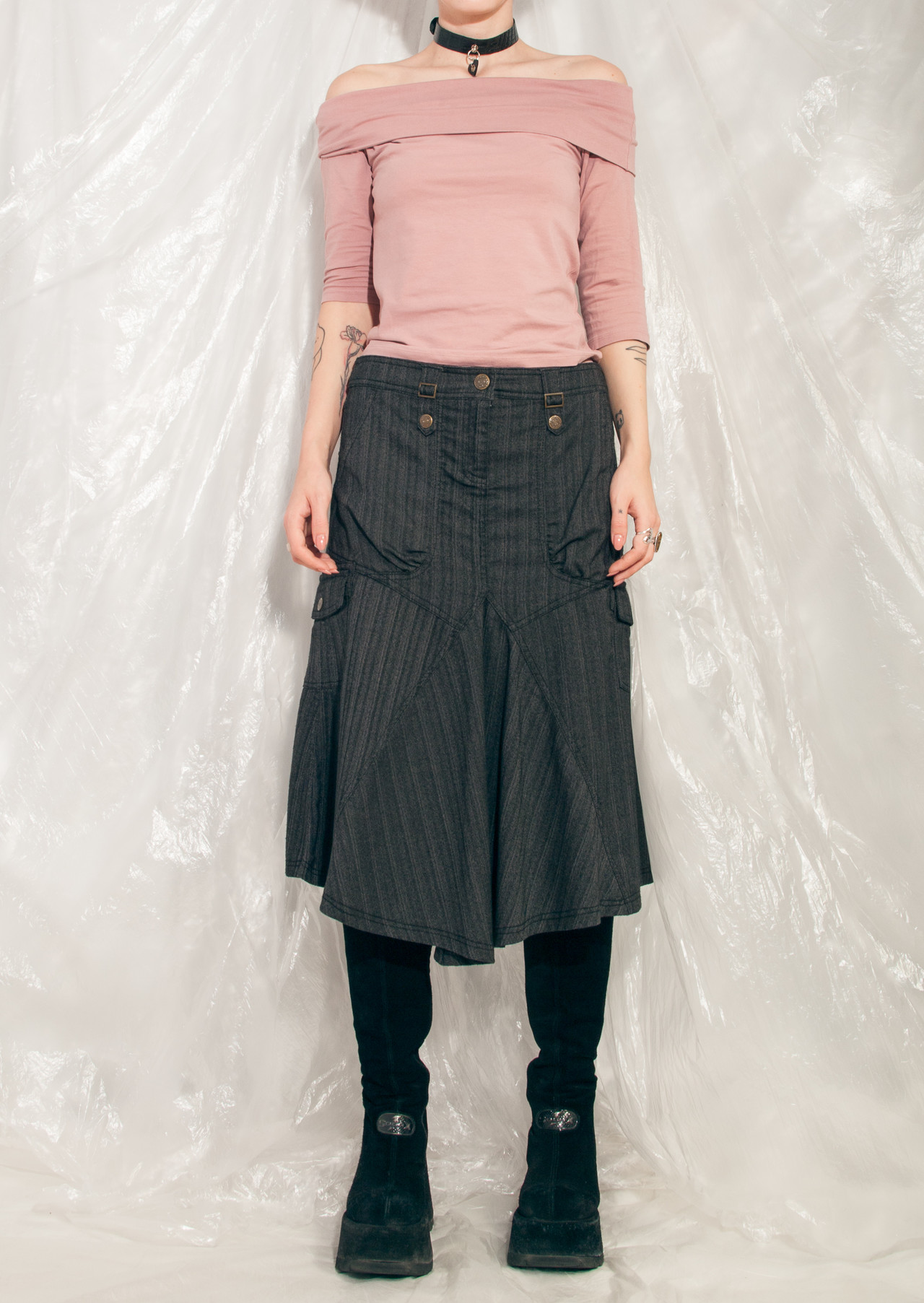 Vintage Cargo Skirt Y2K Preppy Midi in Grey Pop Sick Vintage